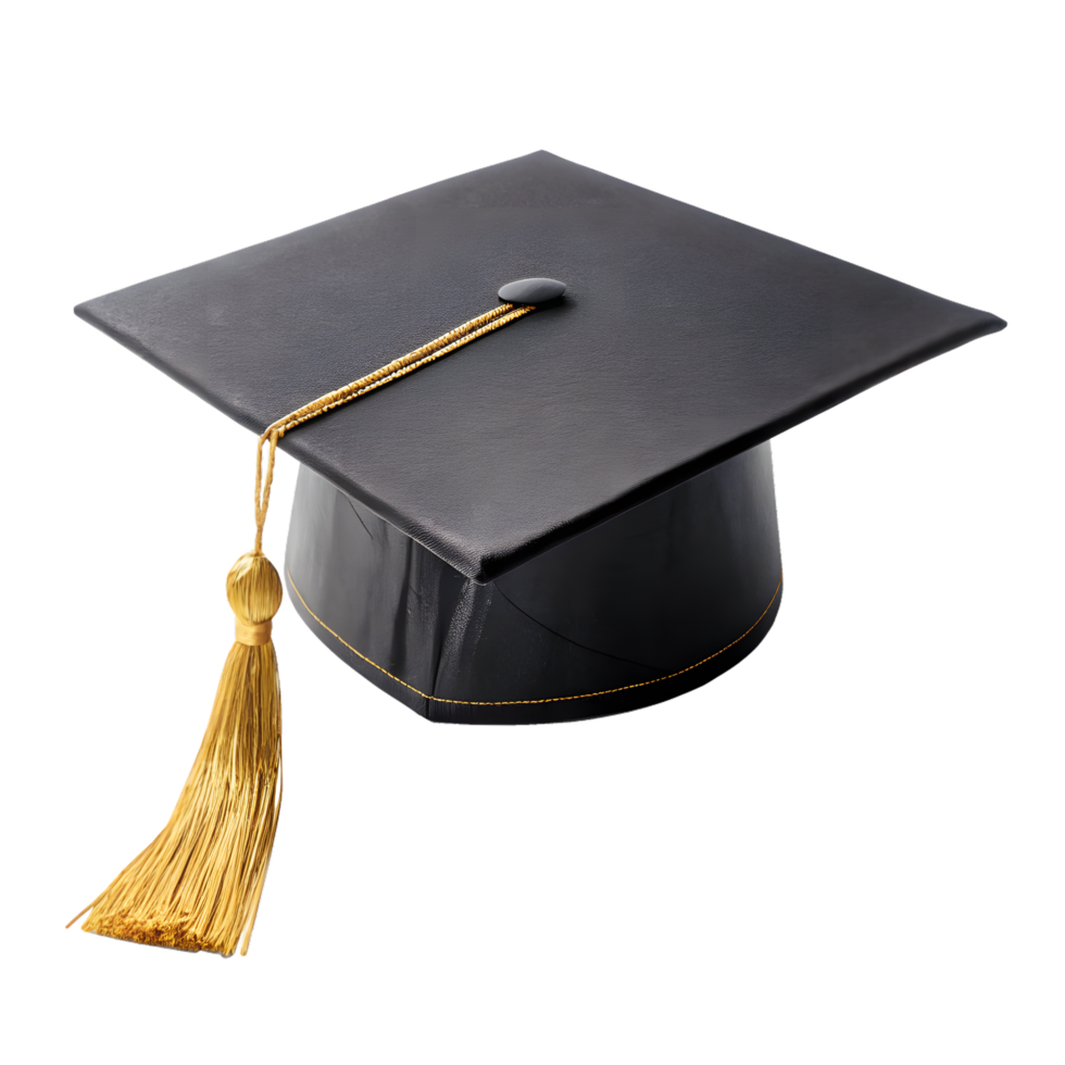Black graduation cap with gold tassel isolated on transparent background png