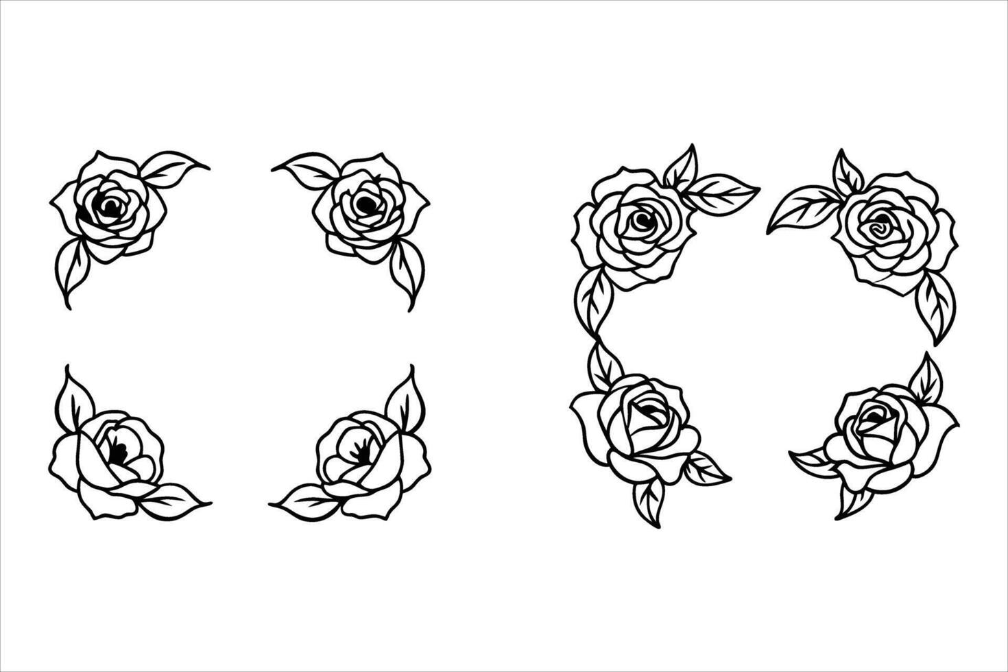 Black and White Rose Flower Line Art Designs Set roses vector