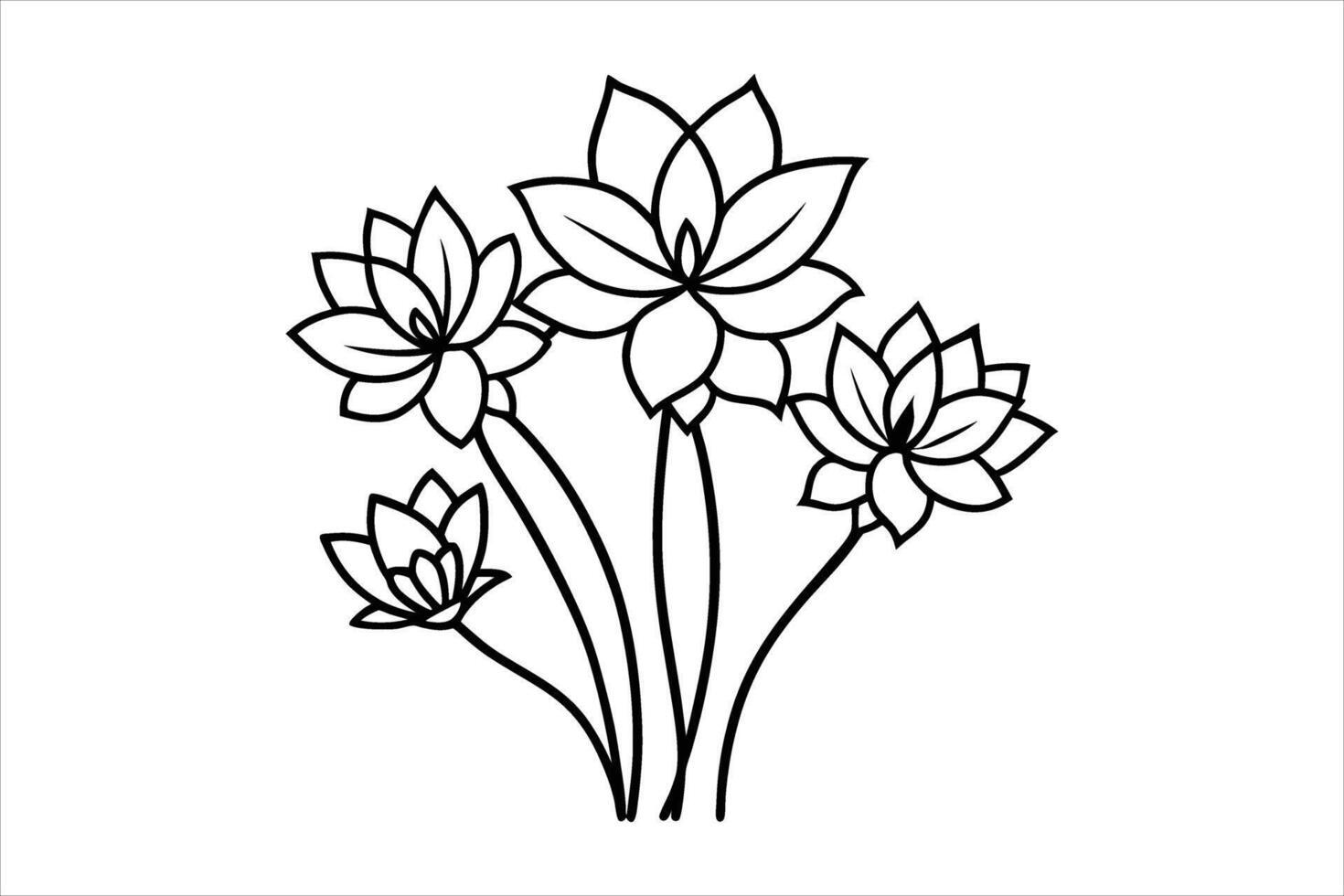 Black Line Art Four Flowers Bouquet Simple Floral Design vector