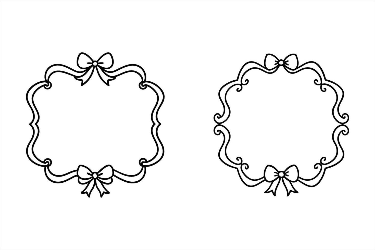 Two Black Line Art Frames with Bows Decorative Elements vector