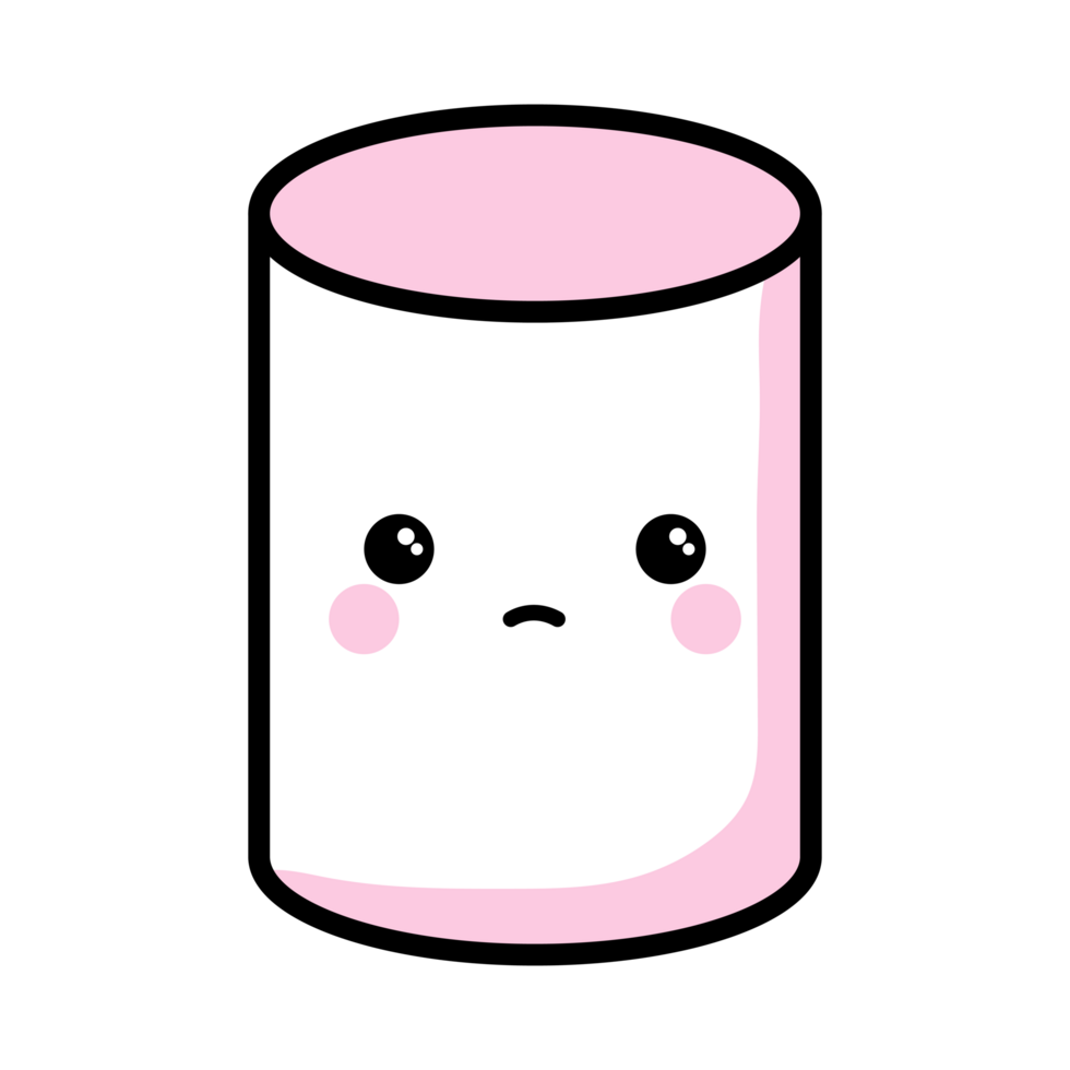 Sad Kawaii marshmallow flat with cute expressions and faces png