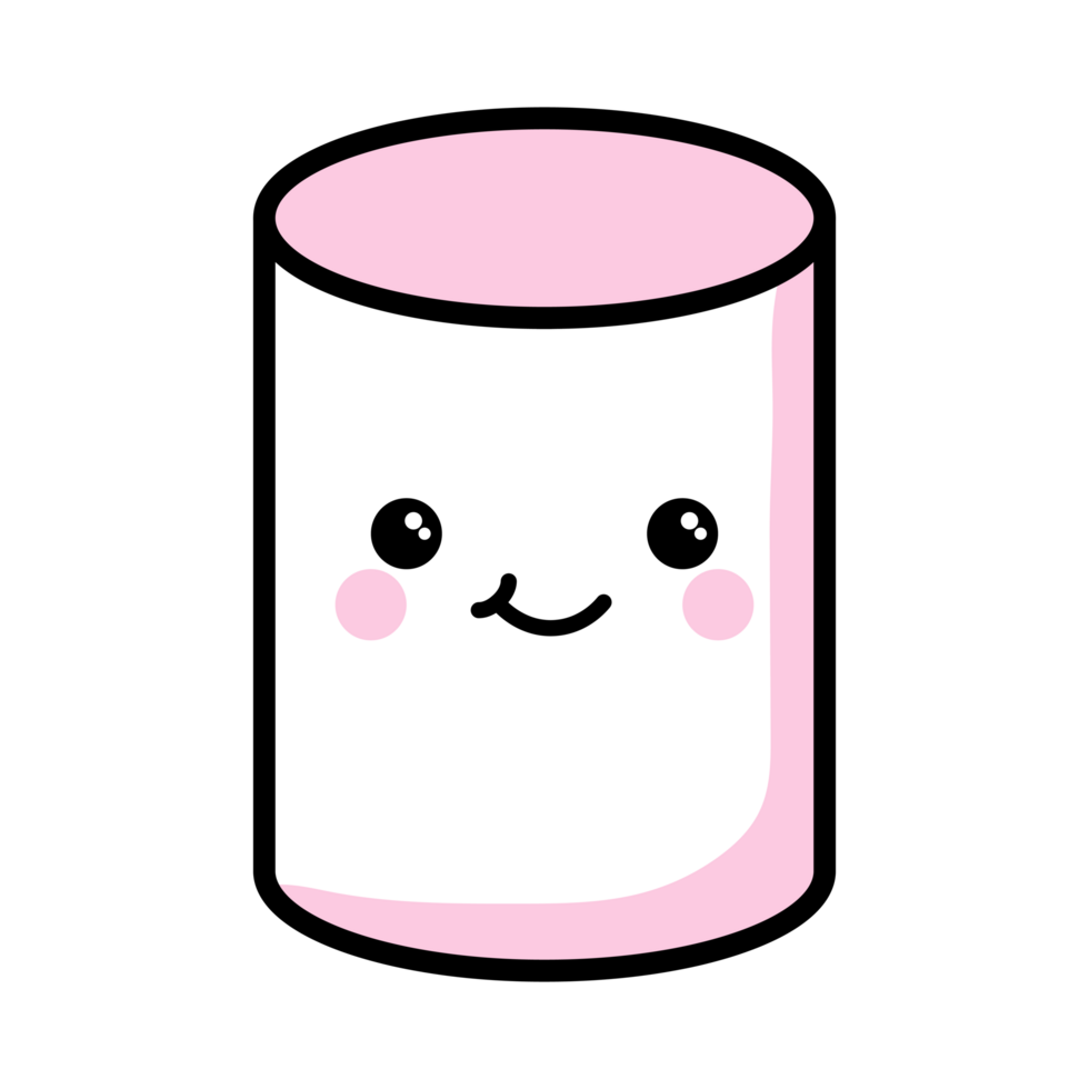 Grinning Kawaii marshmallow flat with cute expressions and faces png