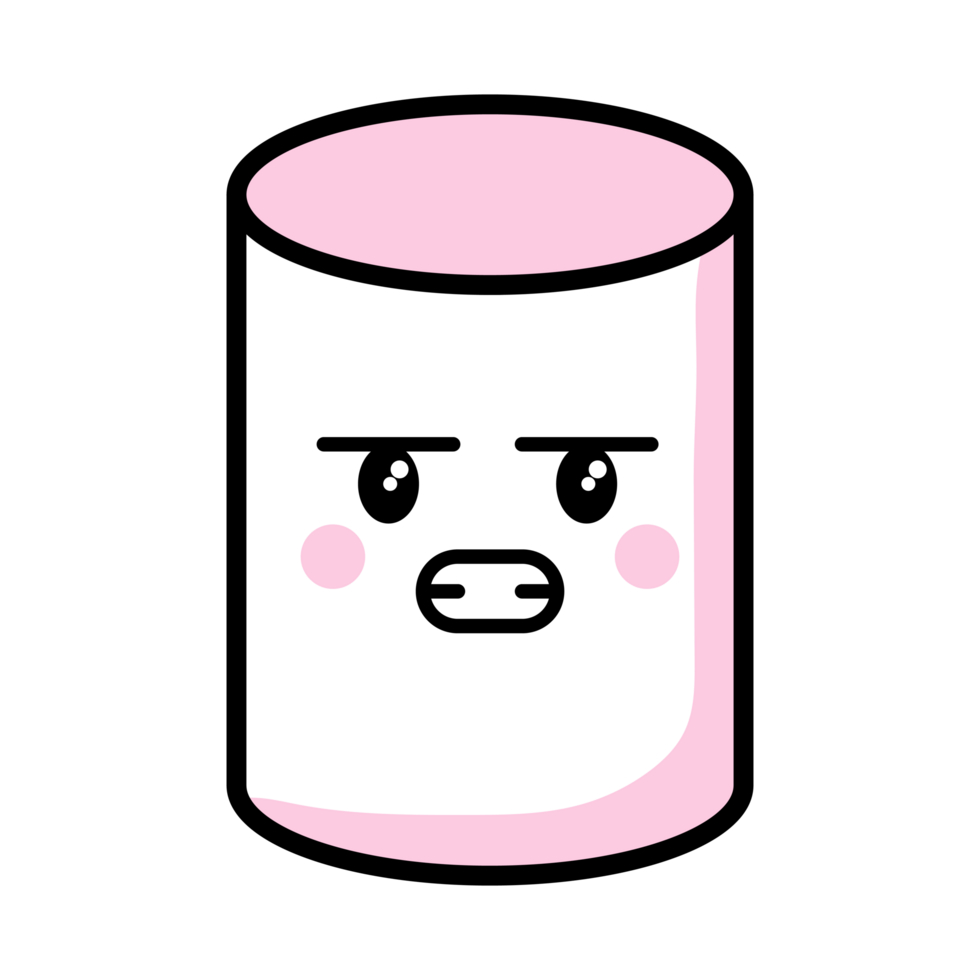 Tough looking Kawaii marshmallow flat with cute expressions and faces png
