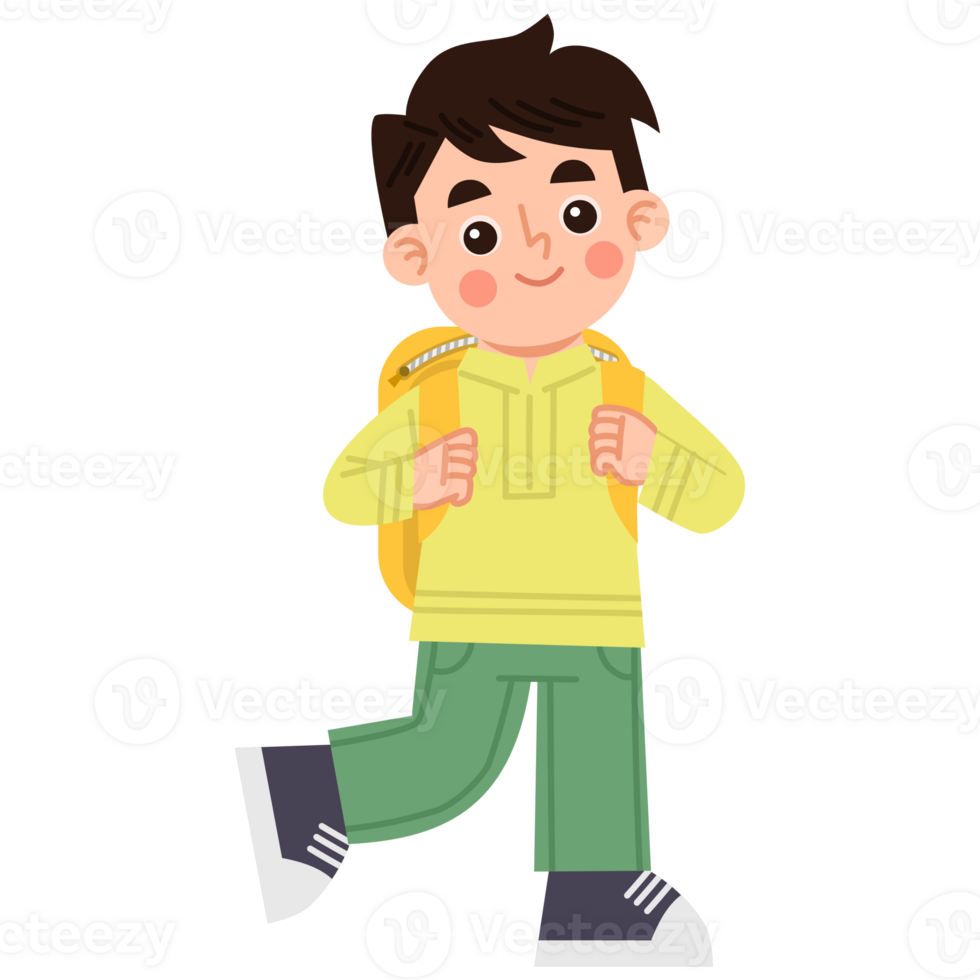 Illustration of Schoolboy Walking with Backpack png
