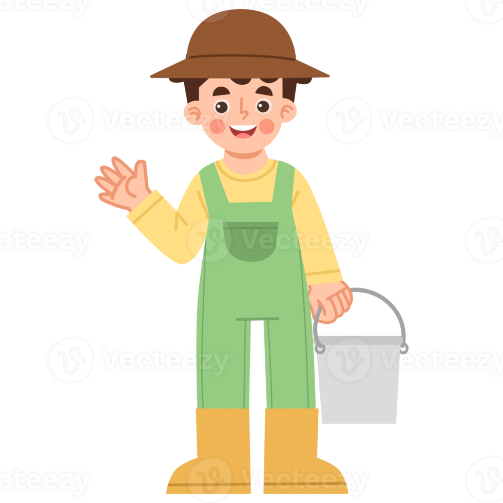 Illustration of a farmer holding a bucket png