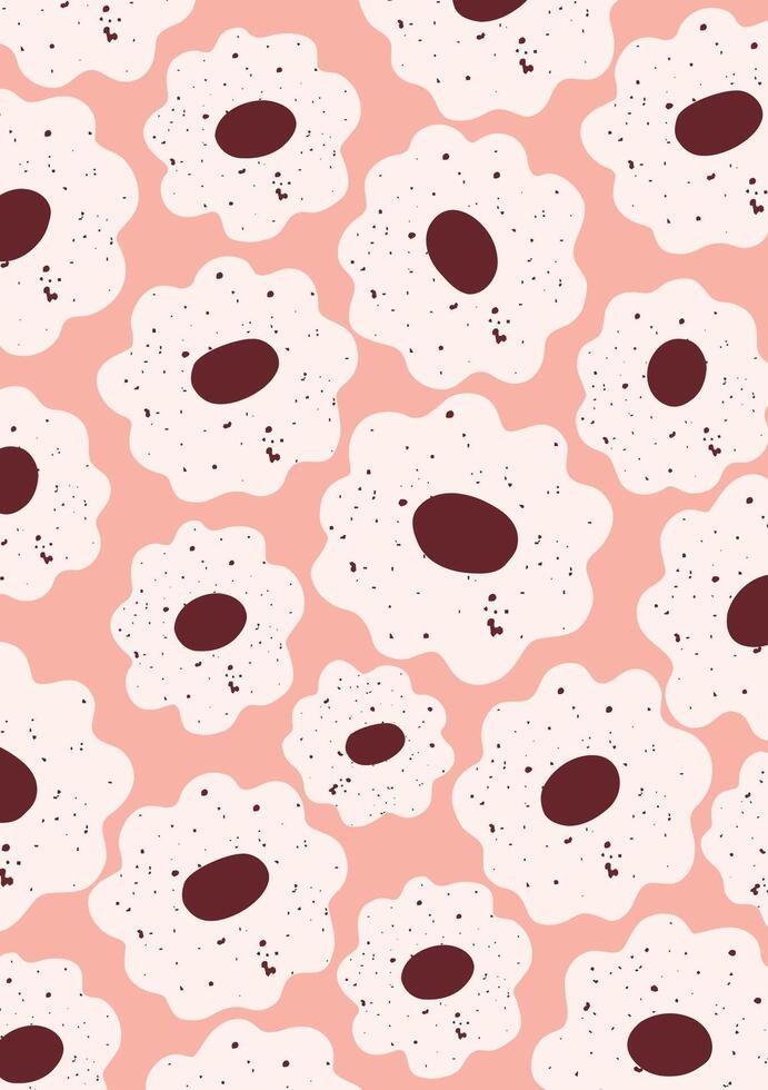 Playful pattern with abstract creamy flowers on a soft pink background. vector