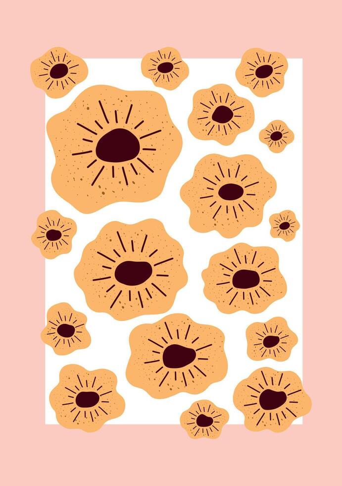 yellow abstract floral burst hand drawn modern flower pattern for wall art and stationery vector