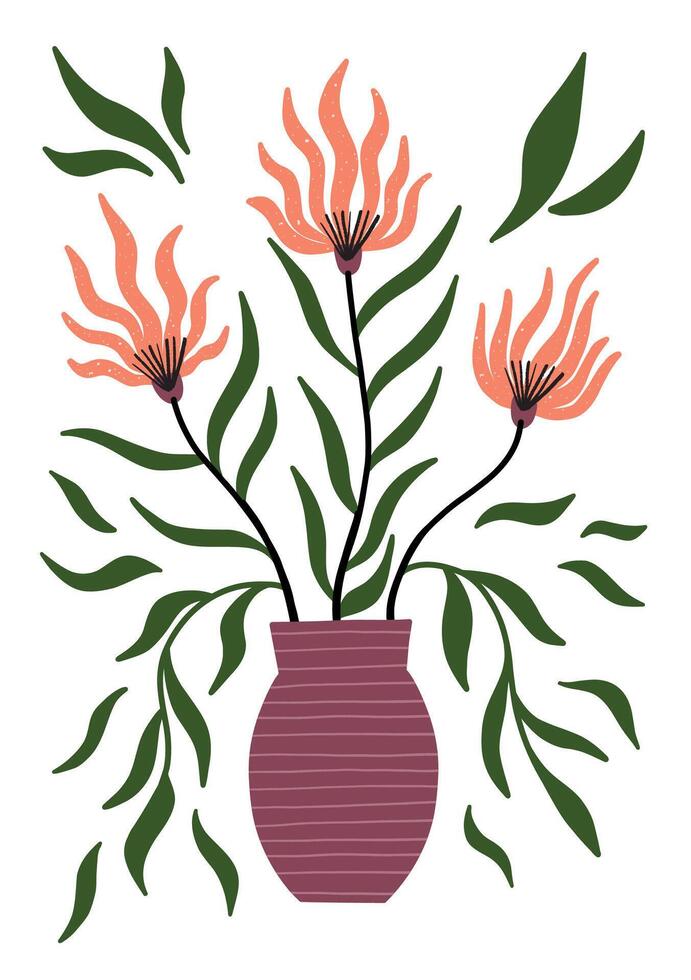 Bright and cheerful flower with bold leaves and a playful hand drawn touch for joyful designs. vector