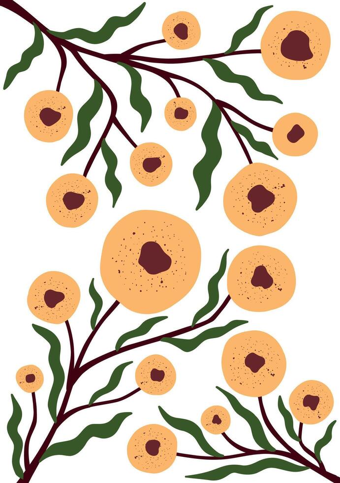 round yellow flower branches hand drawn botanical illustration for wall art and textile design vector