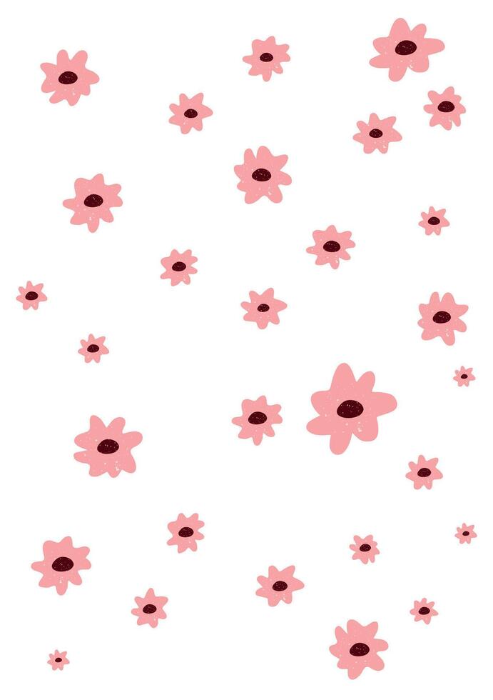floral pattern with hand drawn scattered pink flowers on white background for cute fabric, wrapping paper, nursery prints and spring designs vector