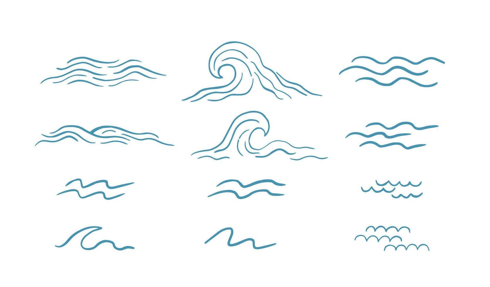 Minimal ocean wave line art set hand drawn sea elements vector