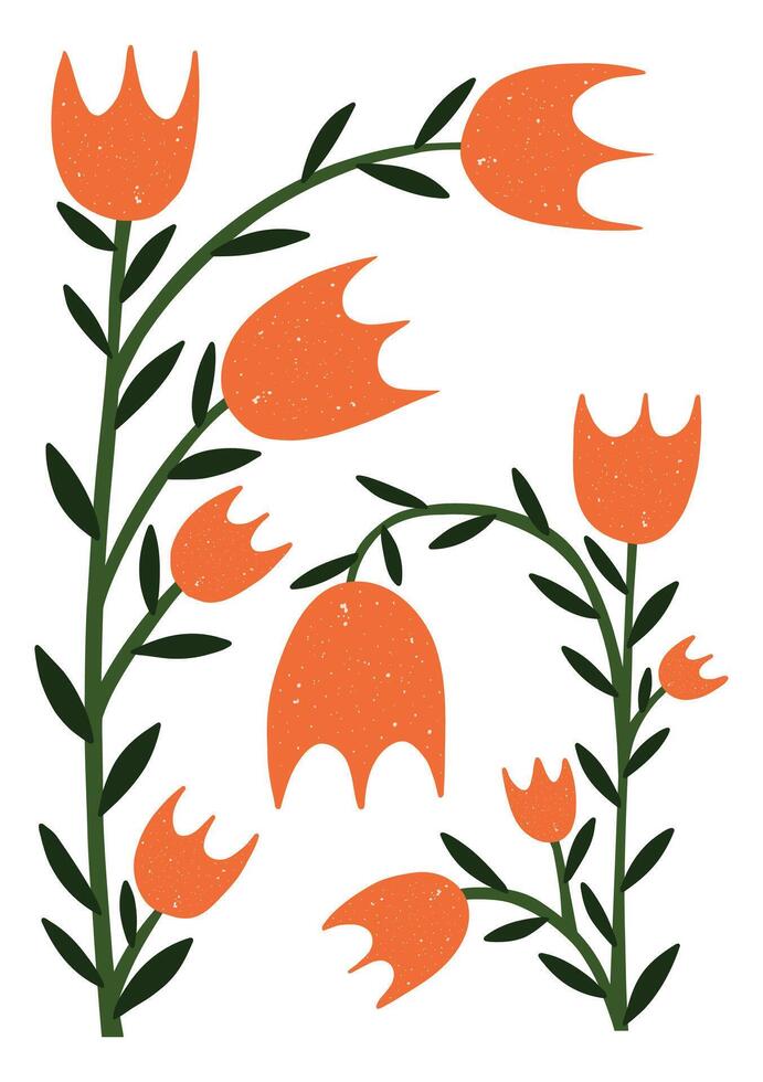 Playful hand drawn tulip-style flowers with organic texture. Great for spring cards, nursery decor, and botanical prints. vector