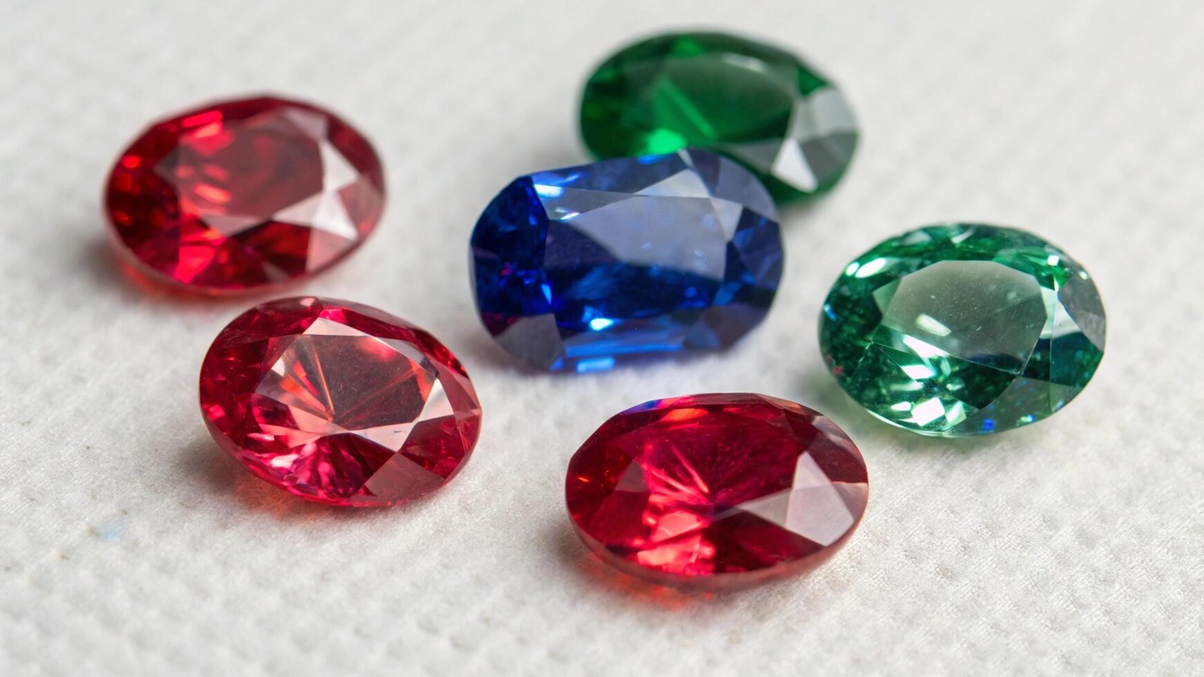 A group of four red, green and blue colored gems photo
