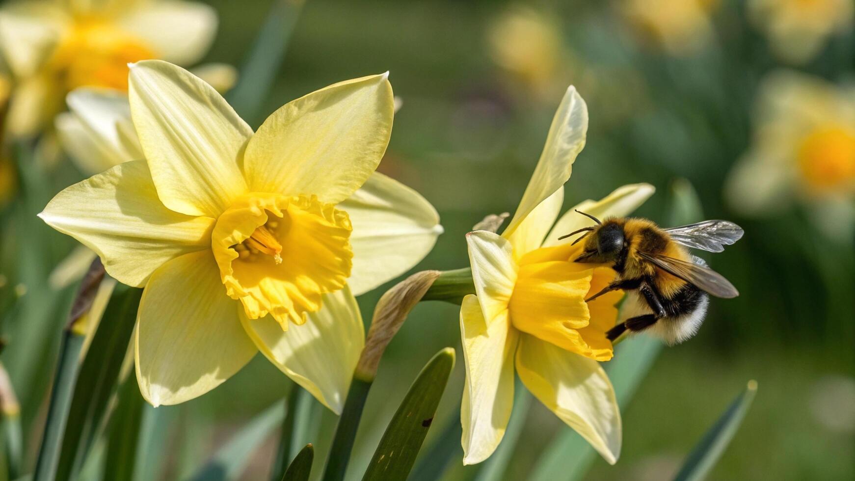 Bee on daffodils photo