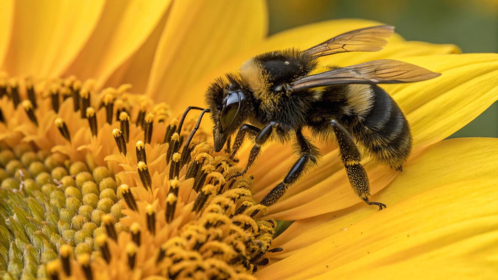 A bee on a sunflower with a yellow flower photo