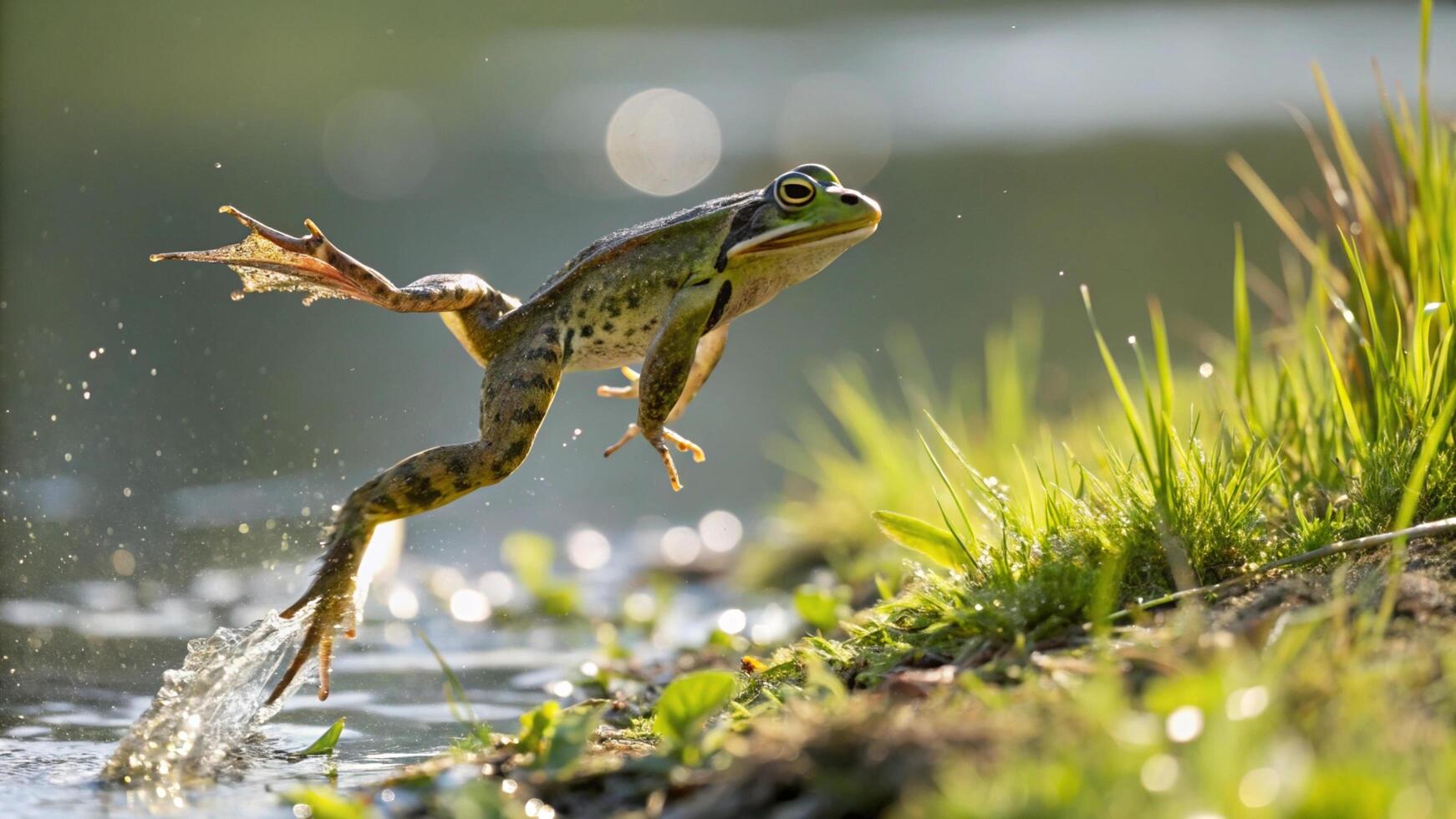 A frog jumping into the water photo