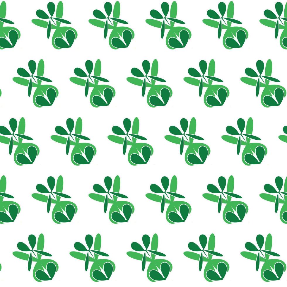 Repeating pattern of green shamrocks on a white surface vector