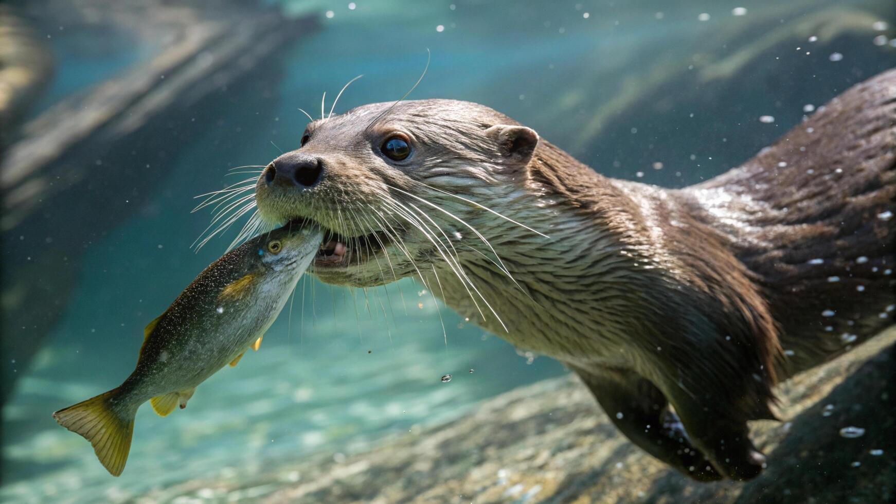 Otter with fish in mouth photo