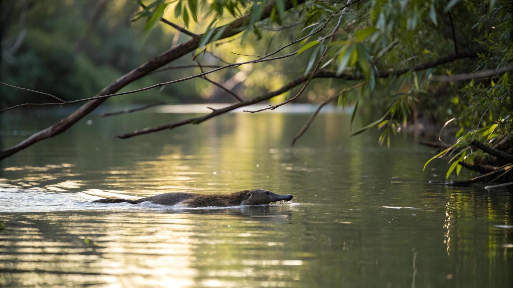 A river otter swims in the river photo