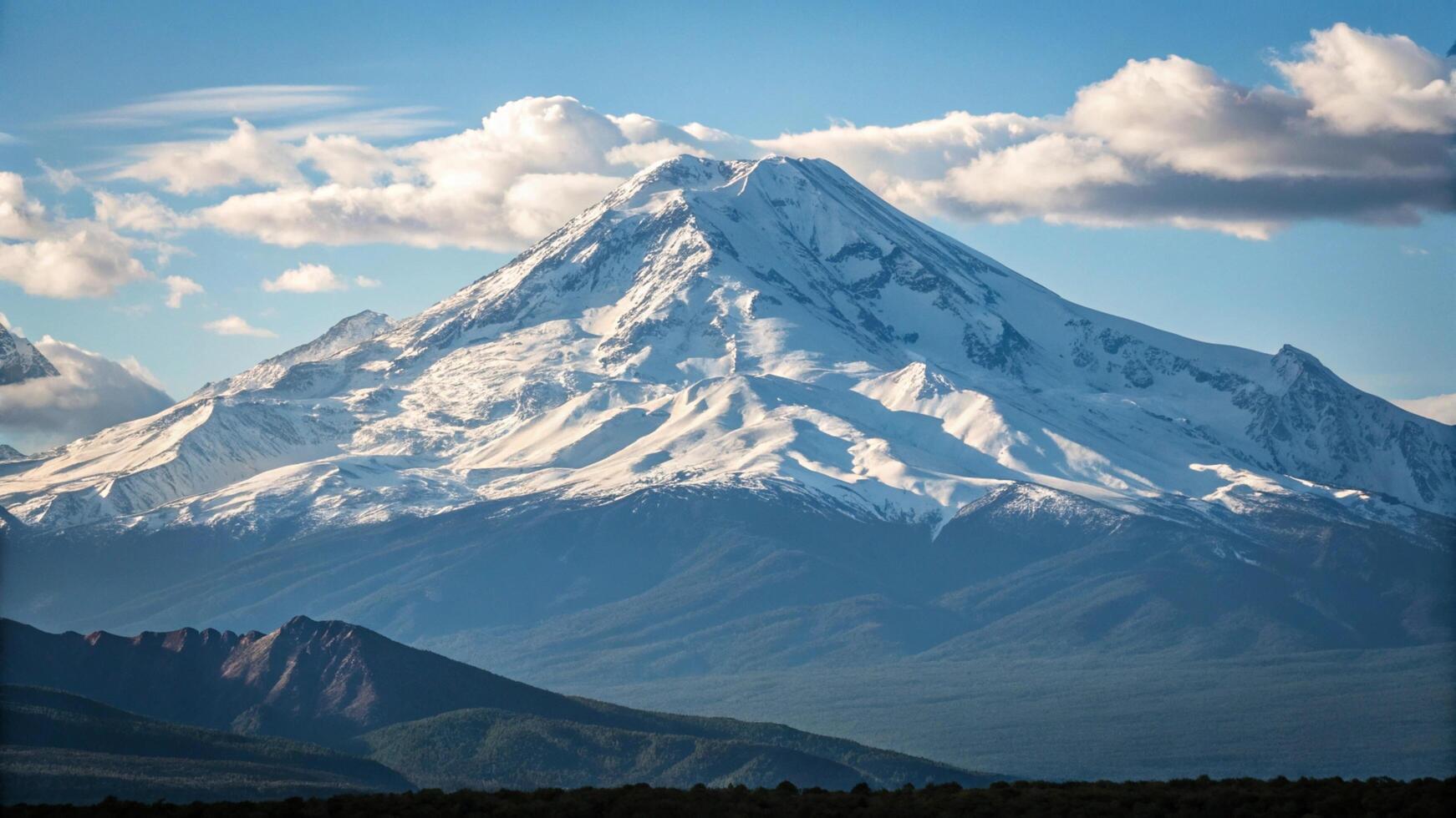 A large snow covered mountain with a blue sky photo