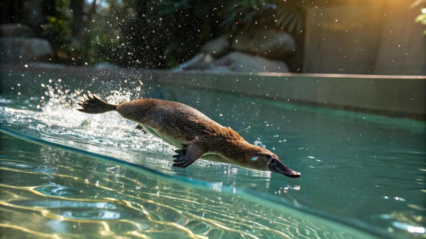 A platypus swimming in a pool photo