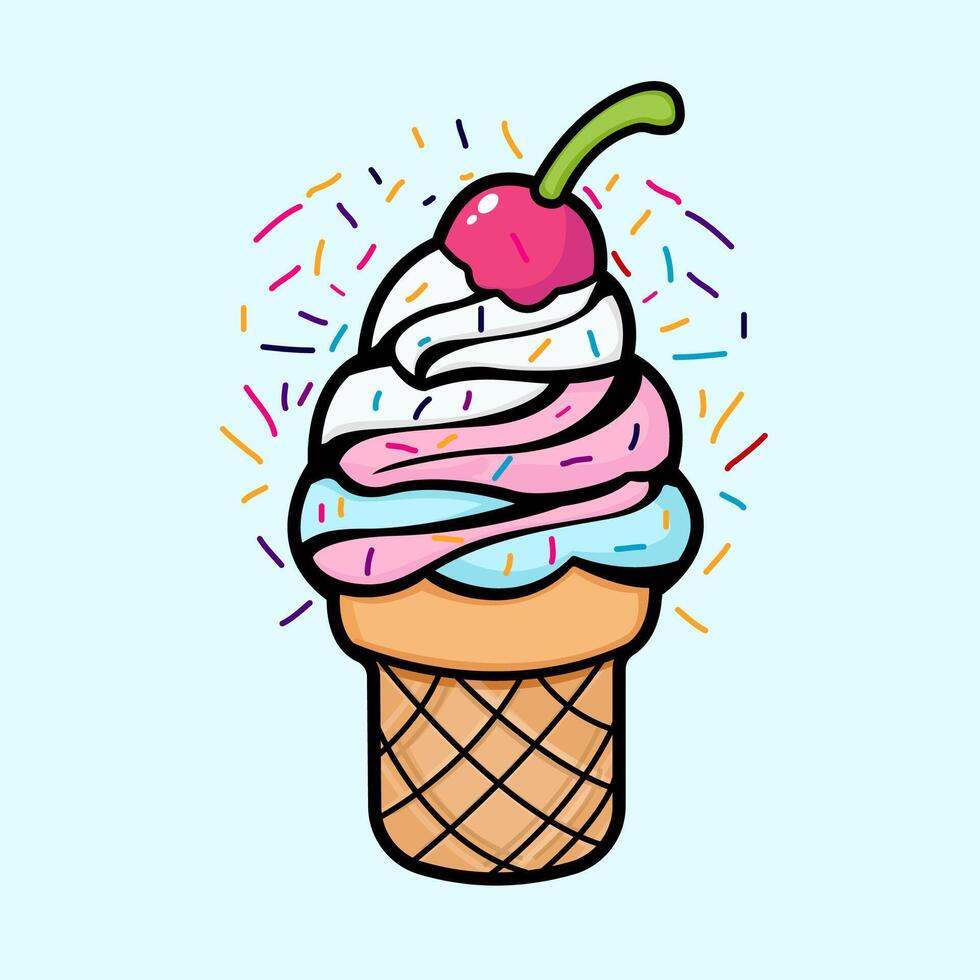 ice cream illustration in kawaii style vector