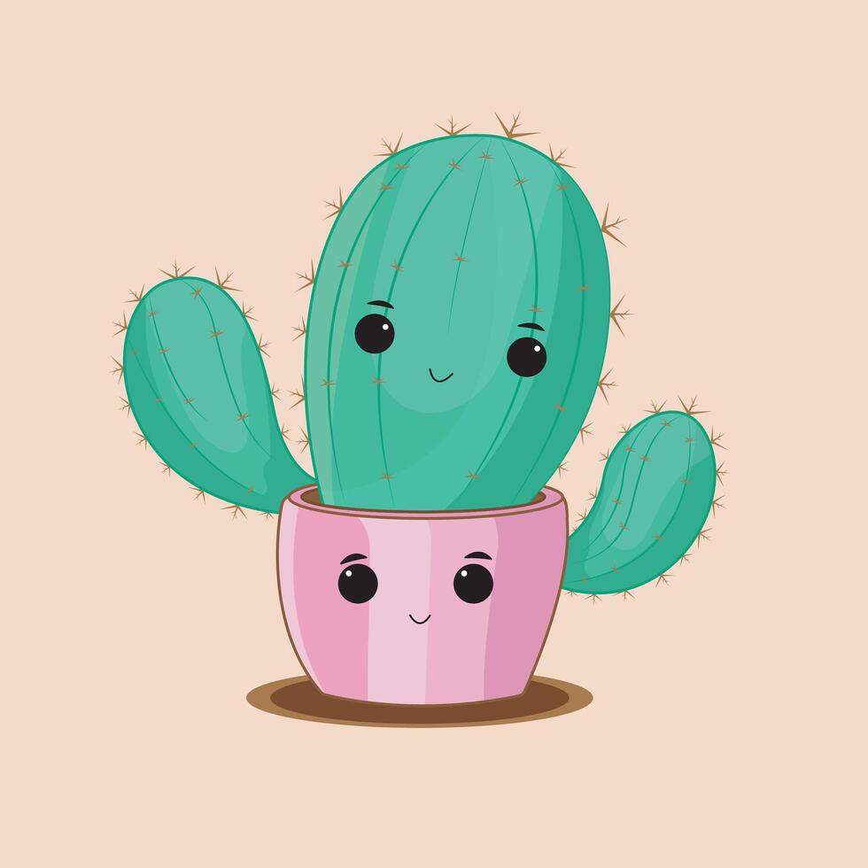 cartoon cactus illustration in kawaii style vector