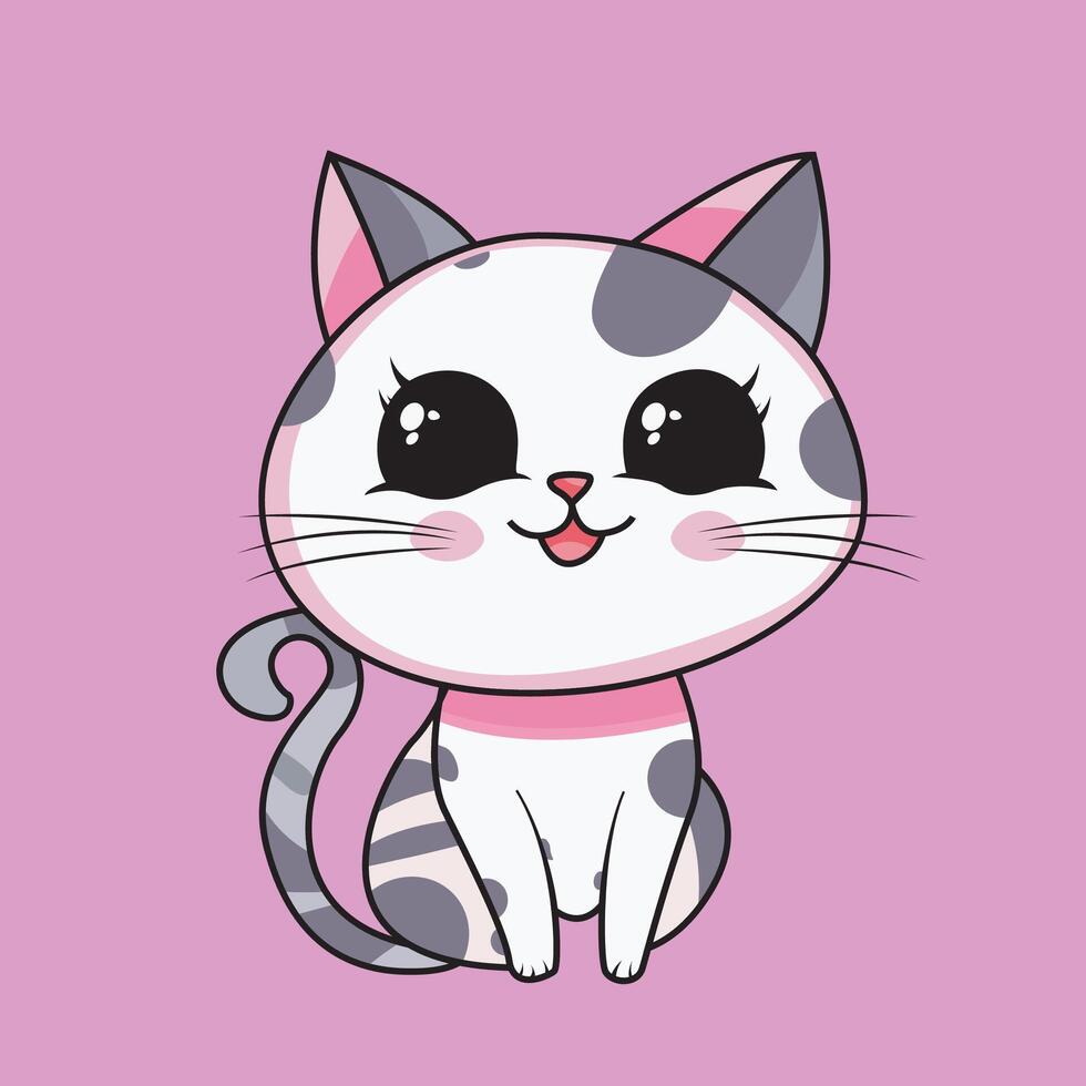 Cute female cat in kawaii style vector