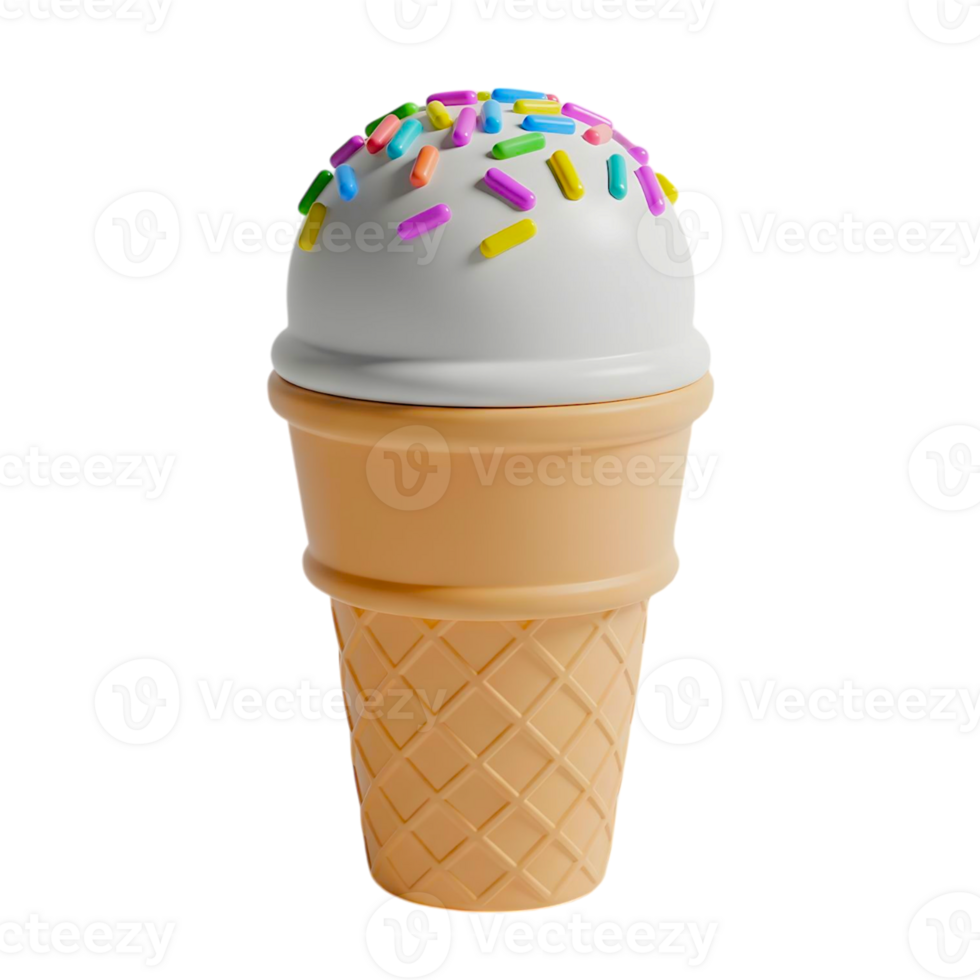 minimalist 3D cute white ice cream colorful sprinkles in cheerful and fun design png