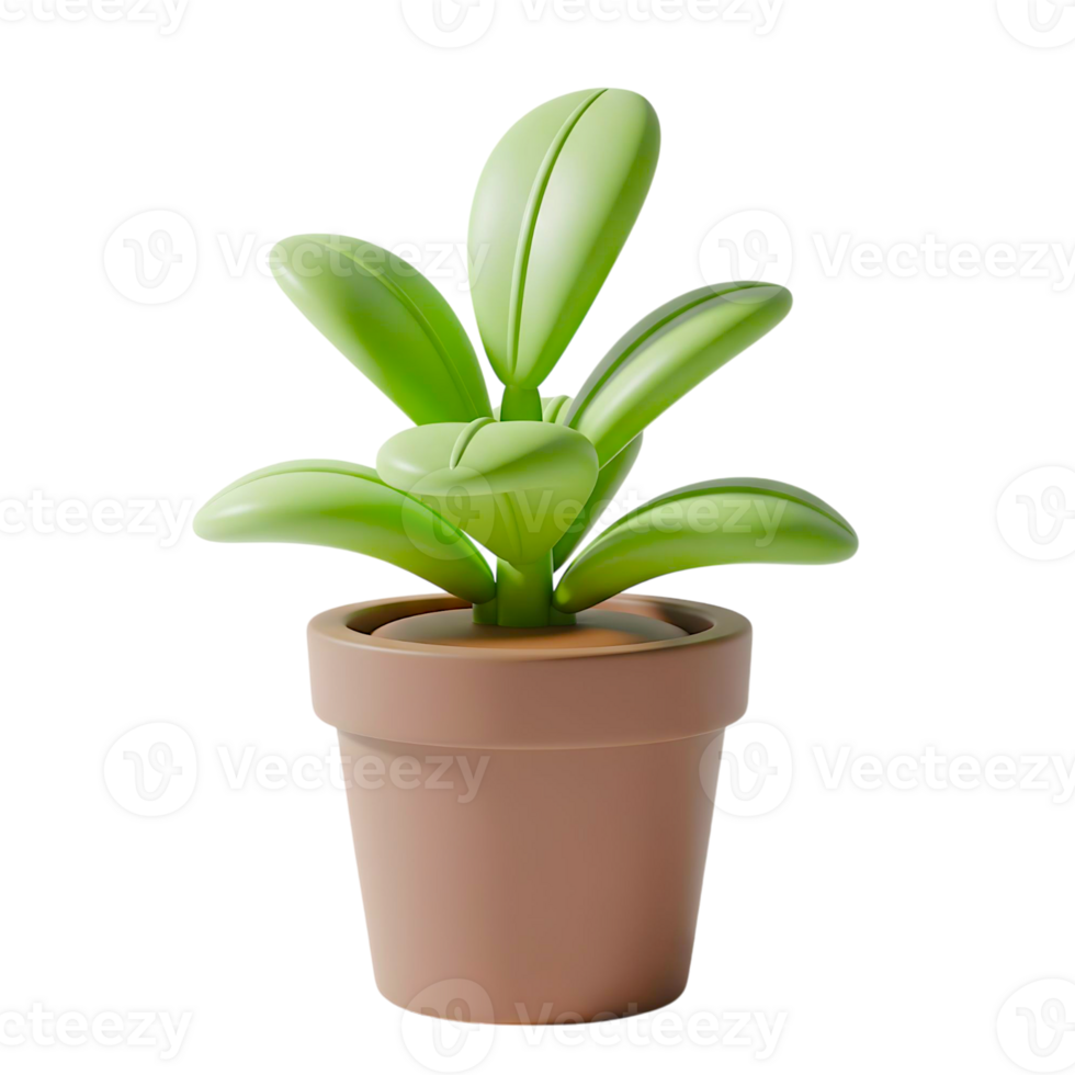 minimalist 3D cute green houseplant in a pot with vibrant leaves, perfect for home gardening and nature-inspired decoration png