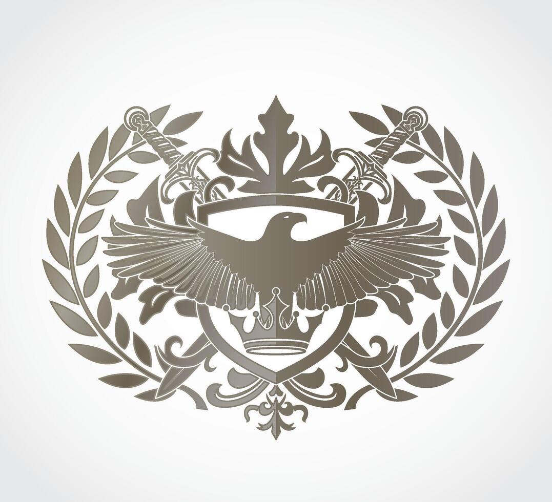 Eagle emblem with swords and laurel vector