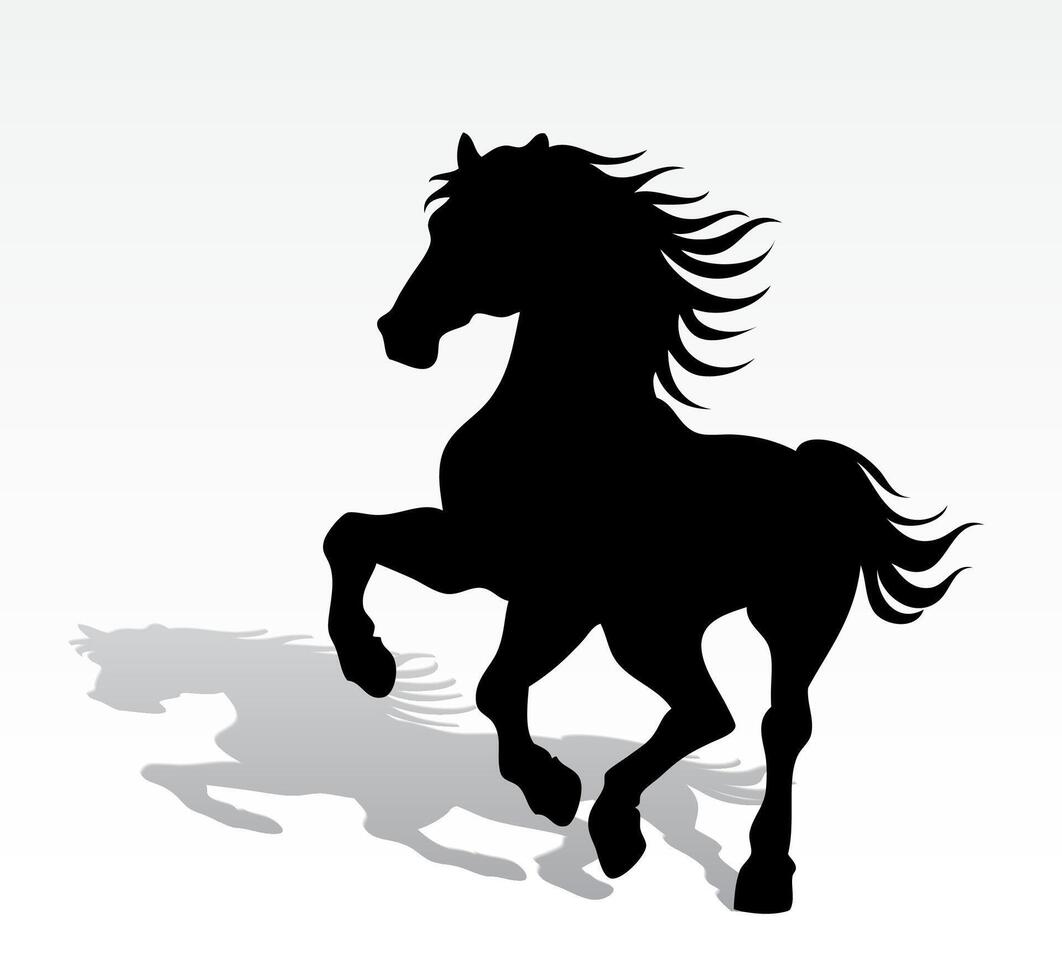horse standing on two legs black silhouette animal outline with shadow vector