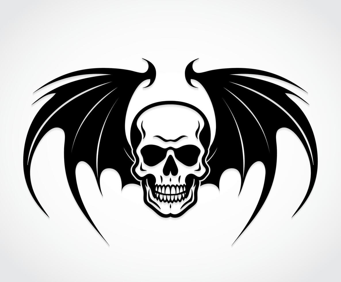 skull with demon wings tattoo logo vector