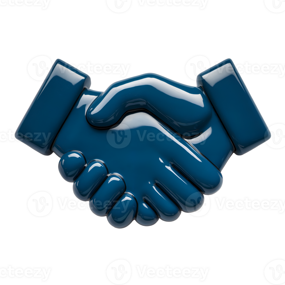 Glossy Dark Blue 3 D Plastic Handshake Icon Render Isolated on a transparent background image png
