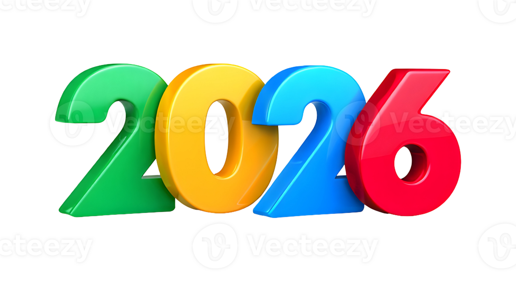 Colorful Three Dimensional 2026 Number Design Green Yellow Blue Red New Year Festive Decoration Isolated on a transparent background png
