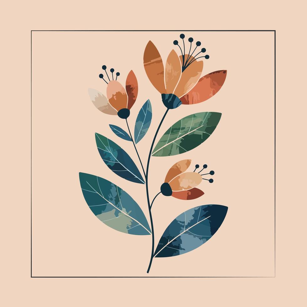 Floral ornament with textured elements. vector