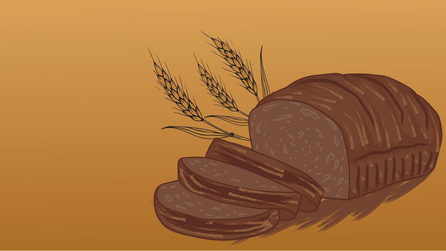 Fragrant bread with golden ears of grain, vector