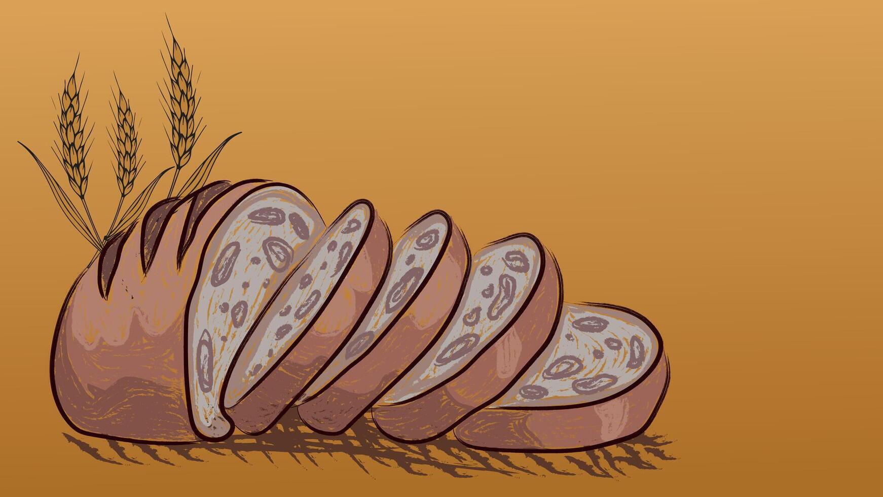 Fragrant bread with golden ears of grain. vector