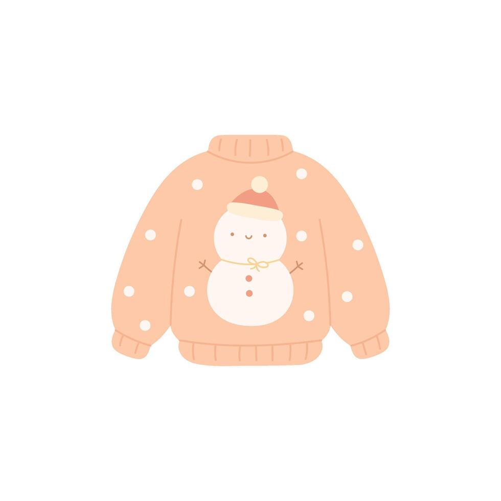 christmas sweater with cute snowman and dotted print for kidswear or cozy winter campaigns vector