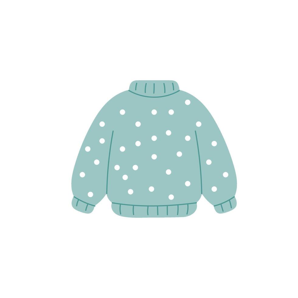 flat Christmas blue sweater with white dots on isolated background, design for textile print concept of clothing brand, surface pattern, kids fashion vector