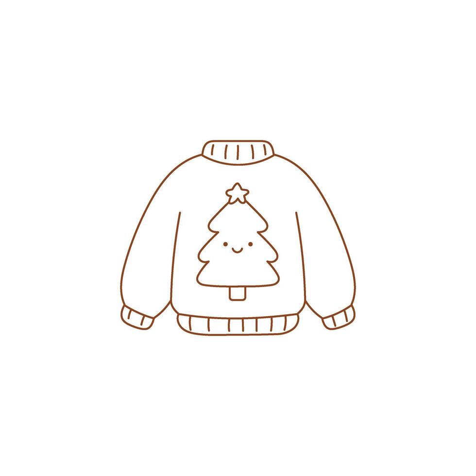doodle of ugly Christmas sweater with Xmas tree. Simple festive design with hand-drawn holiday style vector