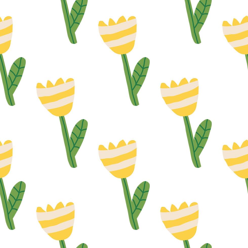 Seamless pattern with abstract yellow flowers. Simple and minimal floral design in modern style vector