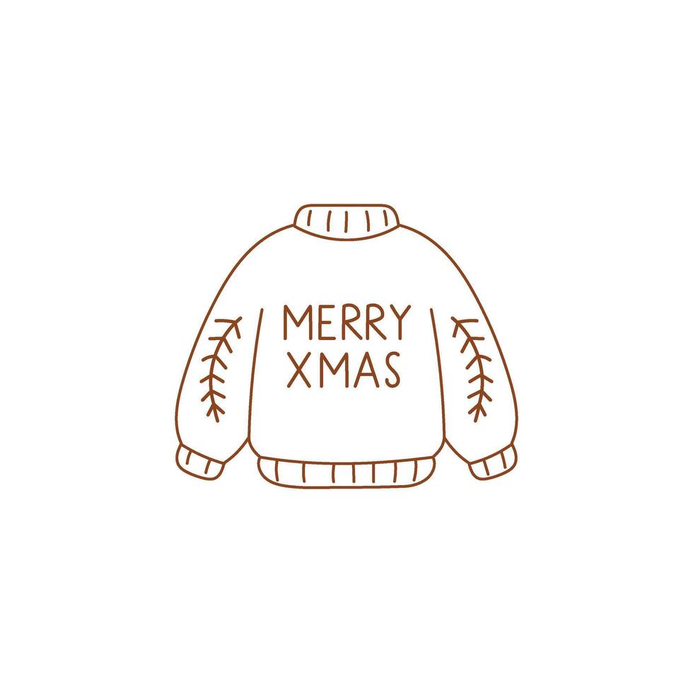 A Christmas sweater with Merry Xmas written on it. The pullover is drawn in a simple style vector