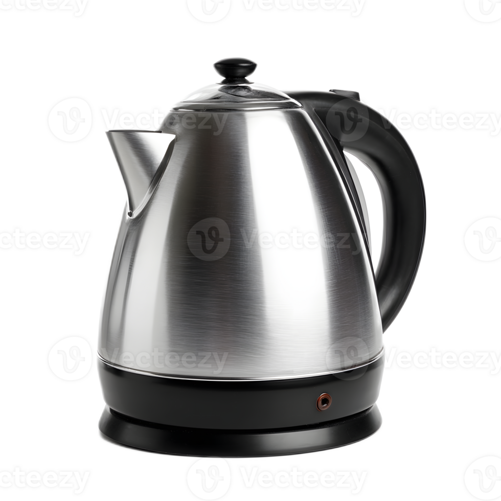 Sleek and contemporary stainless steel electric kettle with a minimalist design and efficient heating capabilities png