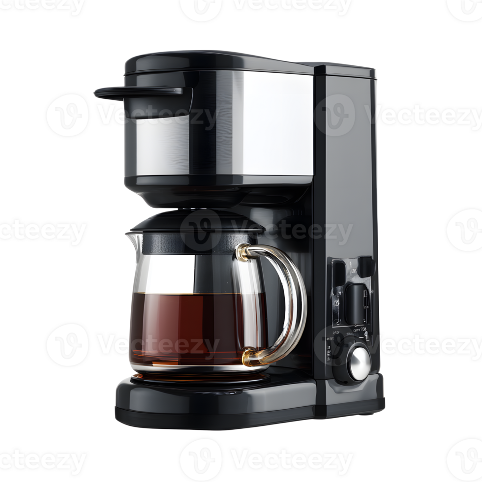 A sleek and contemporary coffee maker with a black and glass design featuring various controls and settings for brewing the perfect cup of coffee on the kitchen counter png