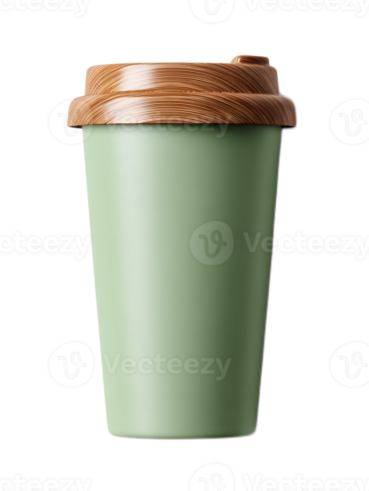 A stylish and eco friendly reusable coffee tumbler with a minimal modern design and a wooden lid for on the go convenience png