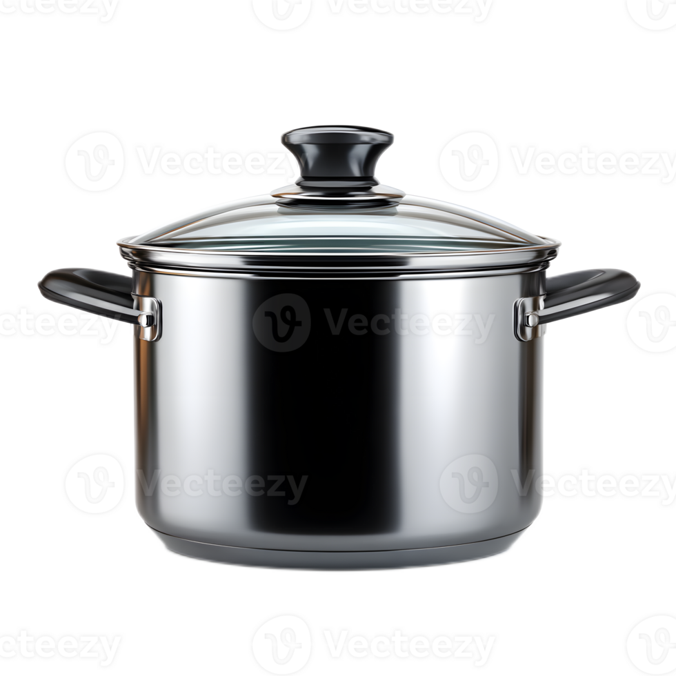 A stainless steel cooking pot with a lid designed for efficient and reliable food in a kitchen setting png