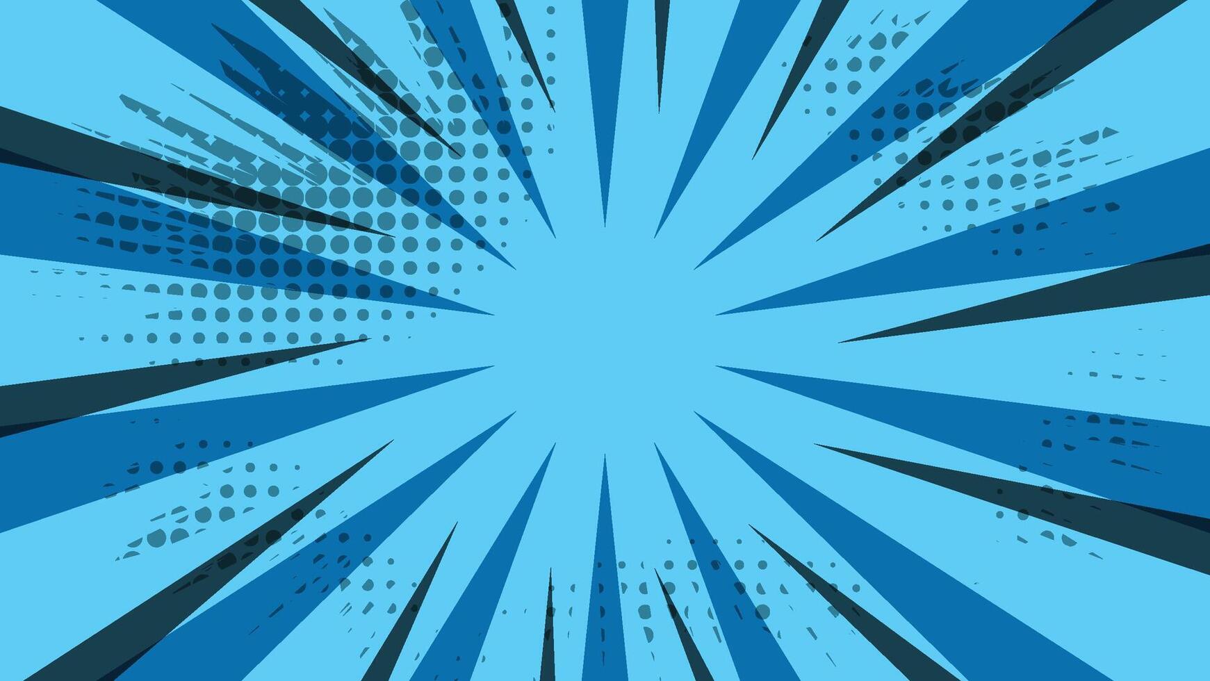 abstract blue comic background with rays and graphic dots vector