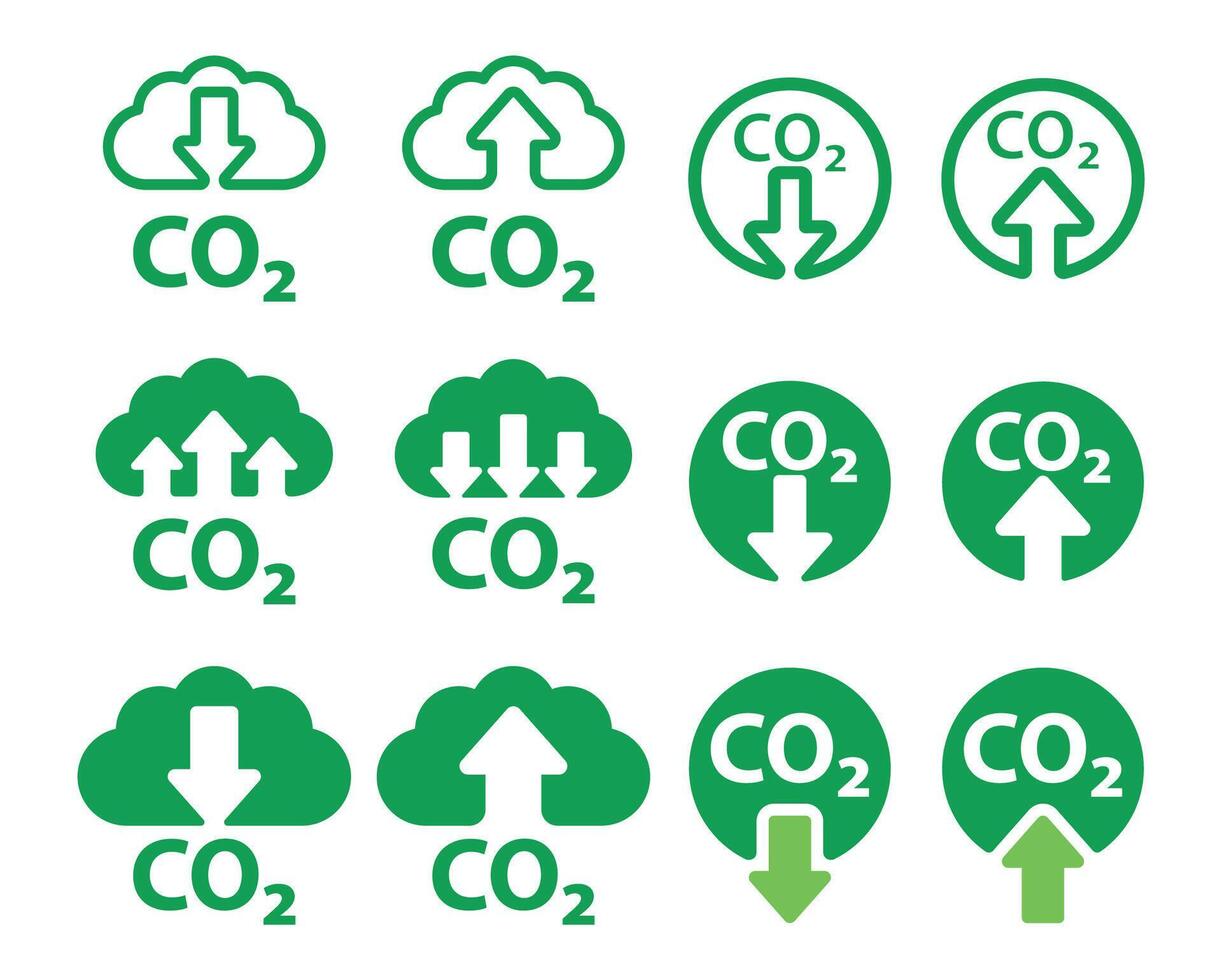 Carbon Footprint Reduction Icon. Green CO2 Emission Symbol with Up and Down Levels vector