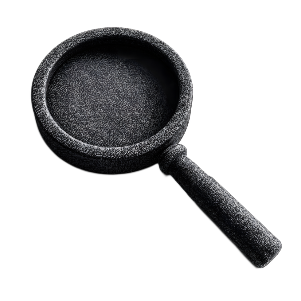 Close up image of a black magnifying glass used for detailed examination investigation and during the research process png